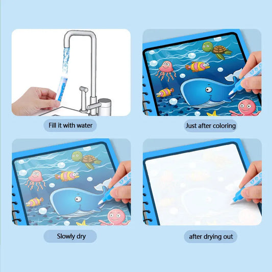 Reusable Magic Drawing Book for Kids with Pen Montessori Early Education Water Coloring Toy for Children Gift Water Drawing Book