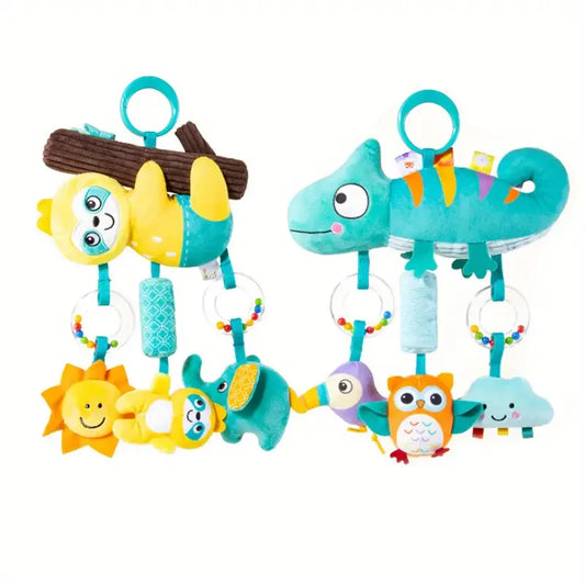 Crib Hanging Rattles Toys Baby Toys Cartoon Animal Spiral Hanging Toy with Ringing Bell Stroller Car Toys for Infant Newborn