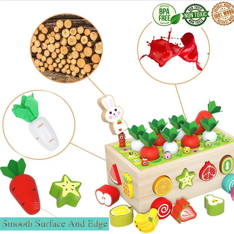 Montessori Toys for Baby Boys Girls1 2 3 4Year Wooden Puzzle Carrot Harvest Toy Game Shape Sorting Educational Toys for Children