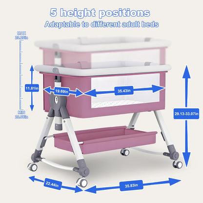 Baby Crib Portable Splicing Cradle Bed Foldable Height Adjustable 3 in 1 Bassinet Bedside Sleeper with Wheels mosquito net