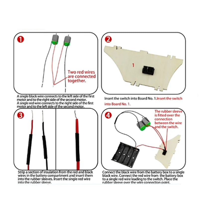 Instruction diagram for DIY paper airplane catapult, showing connections and assembly steps with labeled parts.