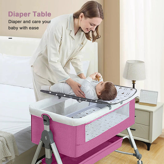 Baby Crib Portable Splicing Cradle Bed Foldable Height Adjustable 3 in 1 Bassinet Bedside Sleeper with Wheels mosquito net
