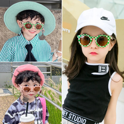 2025 New Kids Cute Checker Panel Color Round UV400 Sunglasses Baby Girls Outdoor Sun Protection Sunglasses Children Sun Glasses