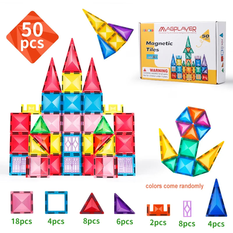 Magplayer Magnetic Building Blocks Construction Strong Magnet Tiles Children Montessori Educational Toys for Kids Christmas Gift