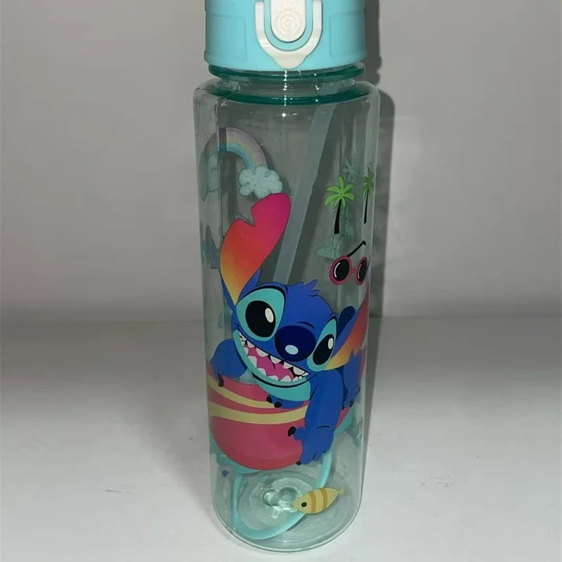700ML Stitch Angel Cartoon Water Cup Gray Blue Portable Plastic Large Capacity Cartoon Figures Clear Cup Outdoor Sports Water Bo