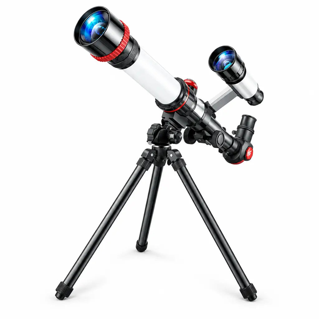 Telescope on a tripod with a dark background