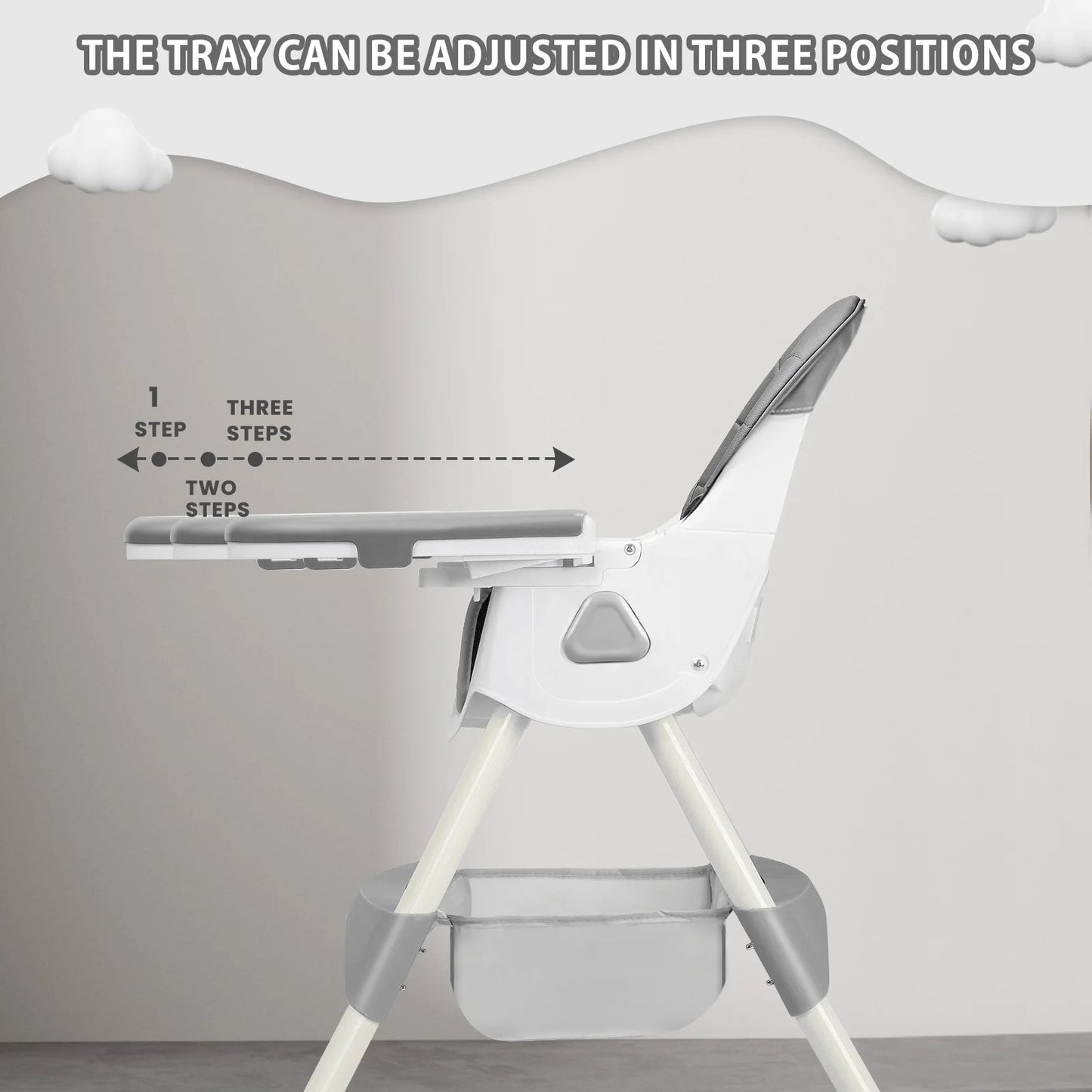 Foldable Baby High Chair 6 Months Plus, with Large Antislip Pad & Rack, Easy to Clean Feeding , E500