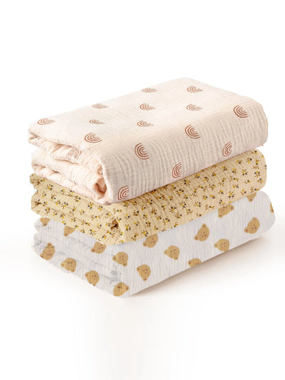 3PCS/set Soft Breathable Newborn Baby Receiving Blanket Muslin Swaddle Blankets