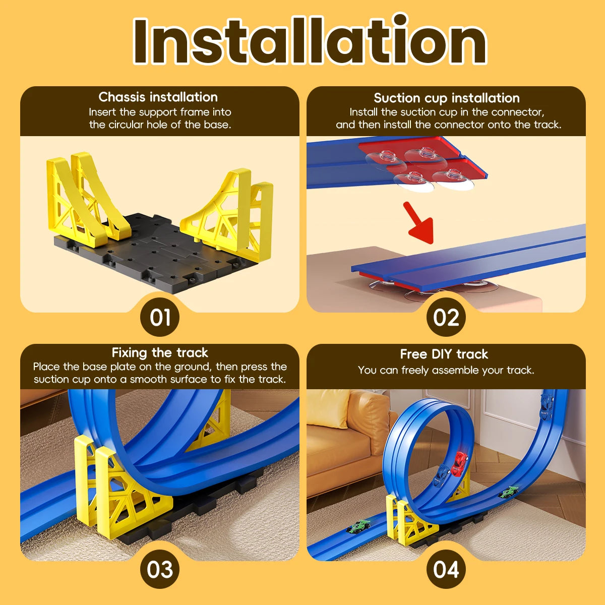 DIY track assembled aluminum alloy pull-back racing car gravity slide boys and girls educational toys holiday Christmas gifts