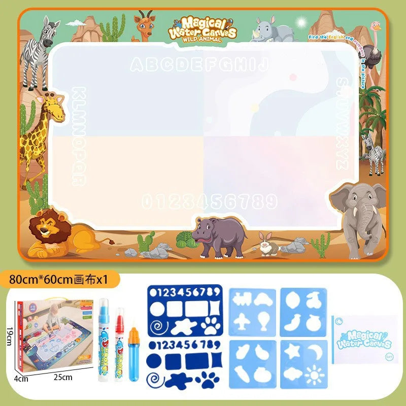 100x80CM Magic Water Drawing Mat with Reusable Magic Pens Montessori Painting Board for Doodling Educational Toys and  Gifts