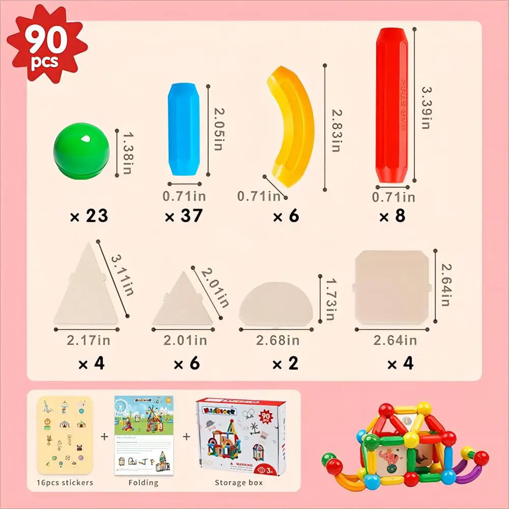 Magblock 90PCS Magnetic Building Sticks Blocks Toys Gift for Boys Girls Magnet Sticks Balls Building Toy Sets Montessori Toys