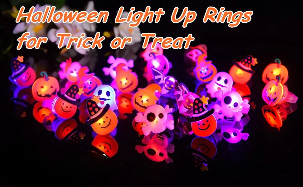 Halloween LED Light-Up Finger Rings for Kids