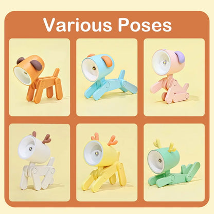 Mini Led Night Lights Folding Desk Lamp Cartoon Cute Pet Dog Deer Shape Nightlights Adjustable Kids Bedroom Bedside Decor Gift