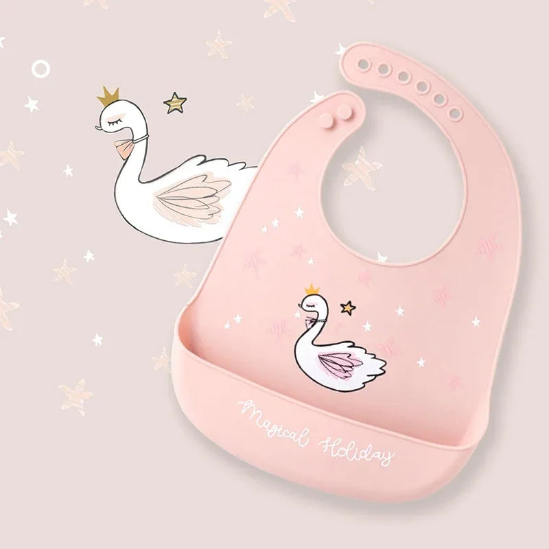 Waterproof Baby Bibs Baby Stuff Cute Cartoon Animal Printed Kids Bib Girl Boy Adjustable Soft Silicone Bib Baby Feeding Stuff
