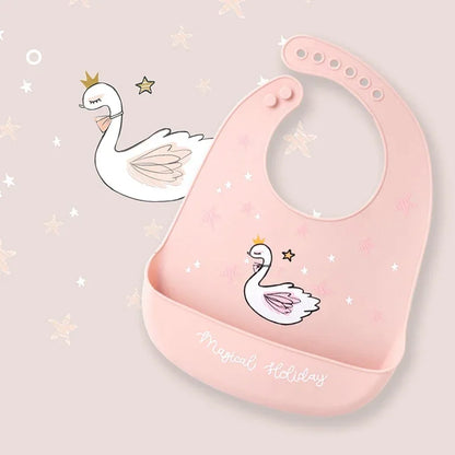 Waterproof Baby Bibs Baby Stuff Cute Cartoon Animal Printed Kids Bib Girl Boy Adjustable Soft Silicone Bib Baby Feeding Stuff
