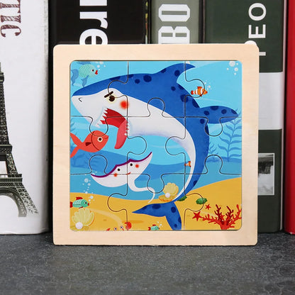 Hot Sale 11X11CM Kids Wooden Puzzle Baby Cartoon Animal Traffic Tangram Wood Puzzle Educational Jigsaw Toys For Children Gifts