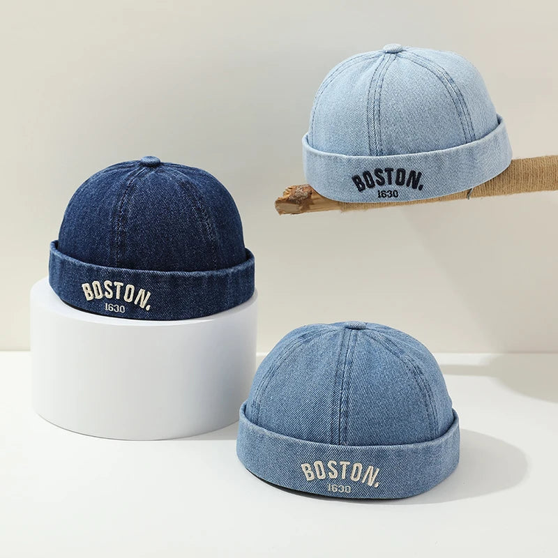 Blue Denim Melon Cap Baby Dome Brimless Hat 1-3Y Children Beanie Drawstring Bonnet Fashion Kids Landlord Hat Hip Hop Docker Caps