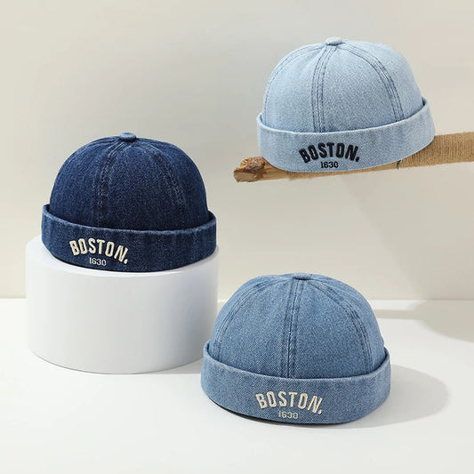 Blue Denim Melon Cap Baby Dome Brimless Hat 1-3Y Children Beanie Drawstring Bonnet Fashion Kids Landlord Hat Hip Hop Docker Caps