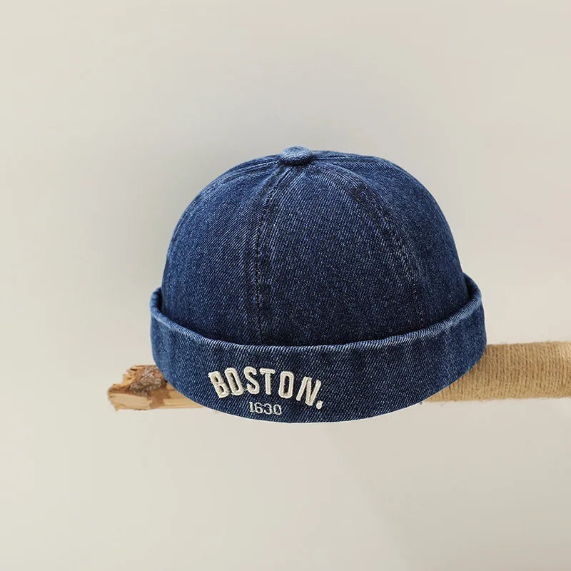 Blue Denim Melon Cap Baby Dome Brimless Hat 1-3Y Children Beanie Drawstring Bonnet Fashion Kids Landlord Hat Hip Hop Docker Caps