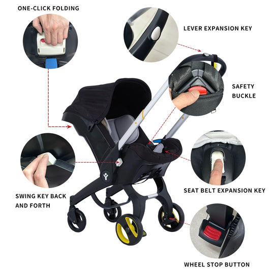 Portable baby stroller, Baby folding stroller, Two-way push, Adjustable sunshade, Baby travel stroller