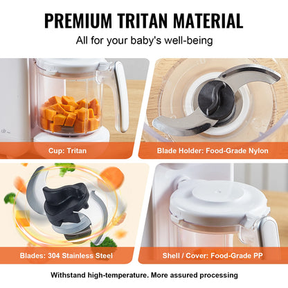 SucceBuy Baby Food Maker 430W with 750 ml Tritan Bowl SUS304 5 in 1 Blender Steamer Grinder for Food Fruit Vegetable Meat