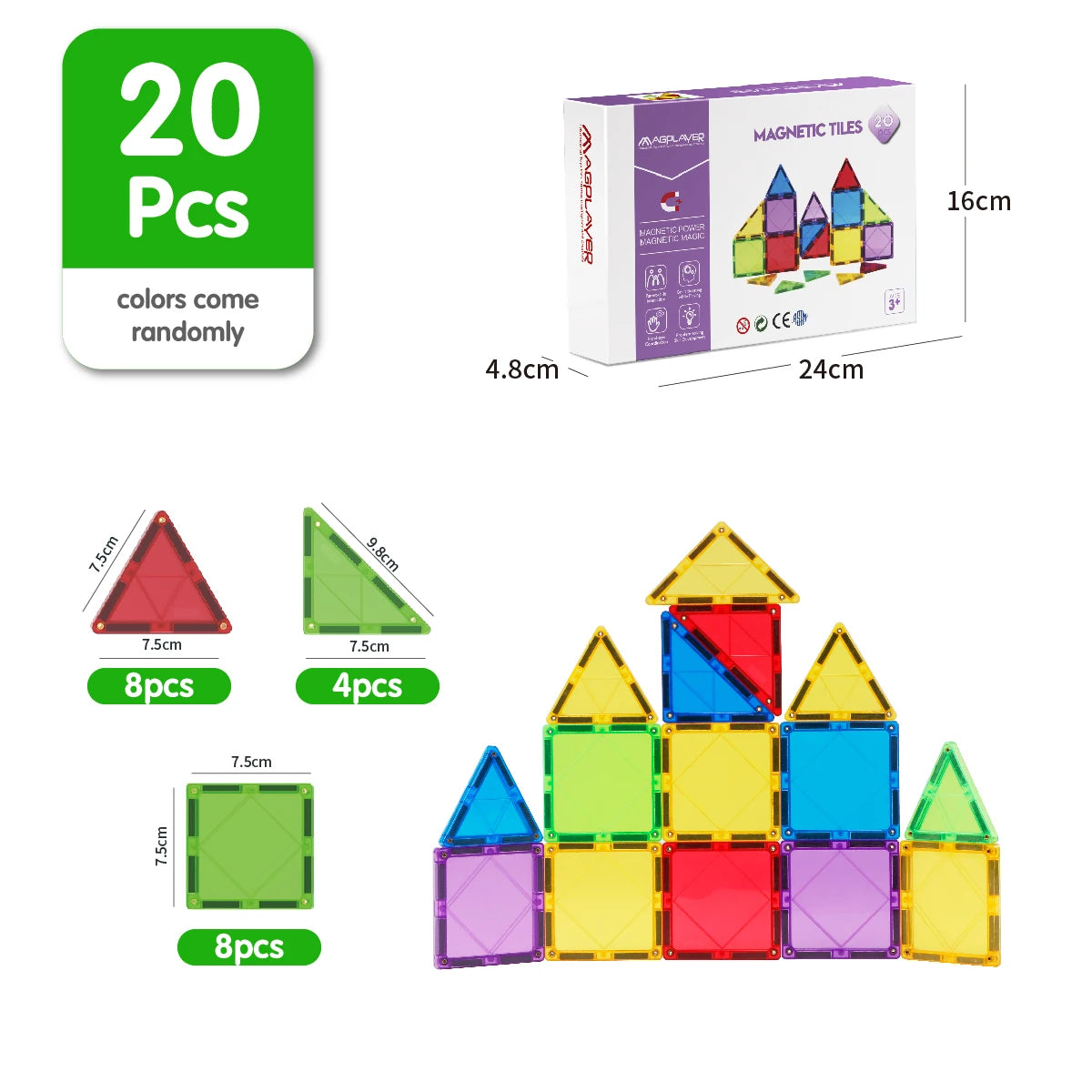 Magplayer Magnetic Building Blocks Construction Strong Magnet Tiles Children Montessori Educational Toys for Kids Christmas Gift