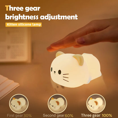 Silicone Dog Nursery Night Light 3 Level Brightness Cat Sleeping Nightlights Touch Sensor Beside Lamp For Kids Room