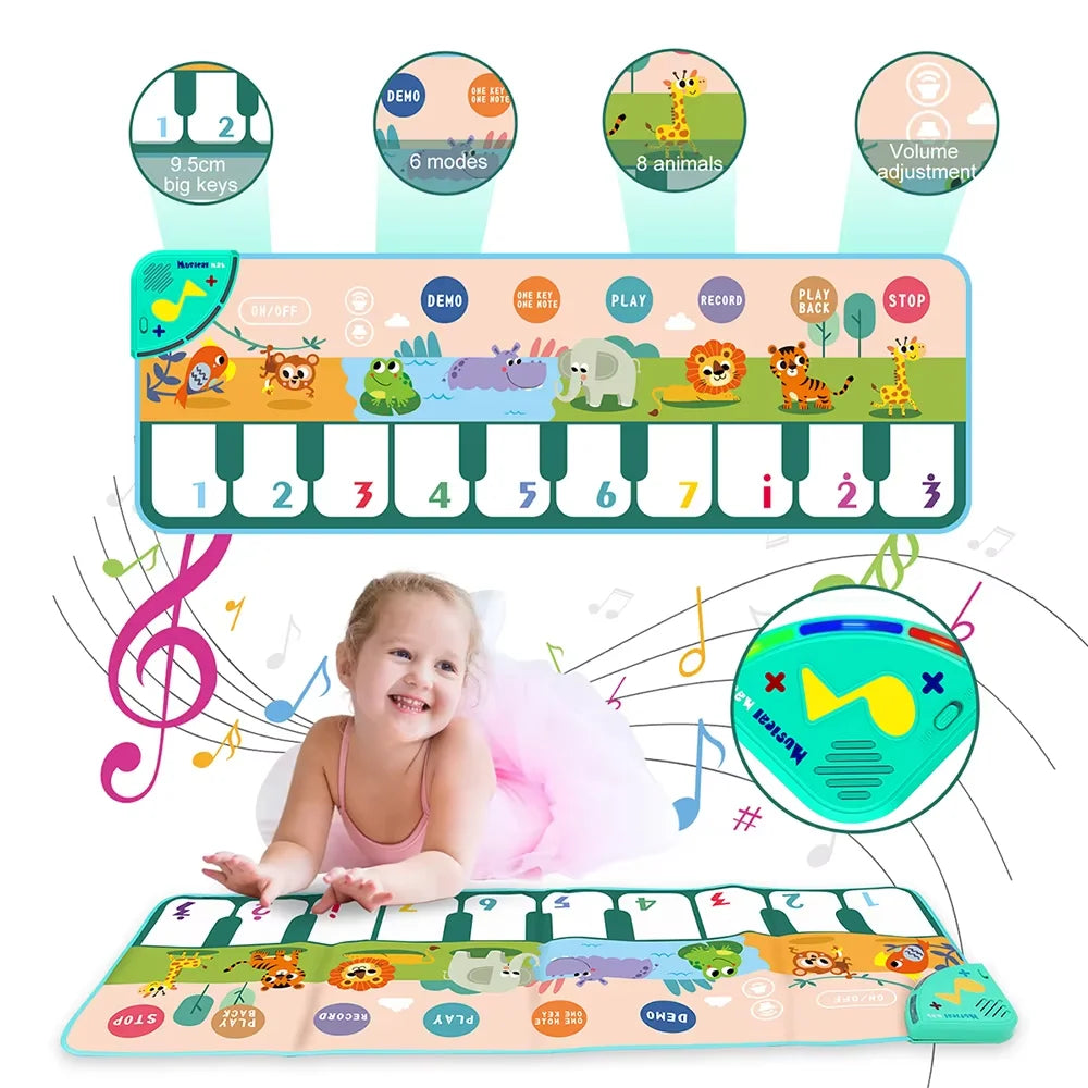 Kids Musical Piano Mat Toddlers Floor Keyboard Dance Mat with 8 Animal Sounds Baby Mat Musical Carpet Educational Toy Kids Gifts