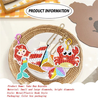 New 15 Piece Diamond Painting Handicraft Set for Children's Handmade DIY Mermaid Animal Keychain as a Gift for Children's