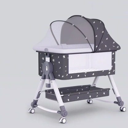 Baby Crib Portable Splicing Cradle Bed Foldable Height Adjustable 3 in 1 Bassinet Bedside Sleeper with Wheels mosquito net