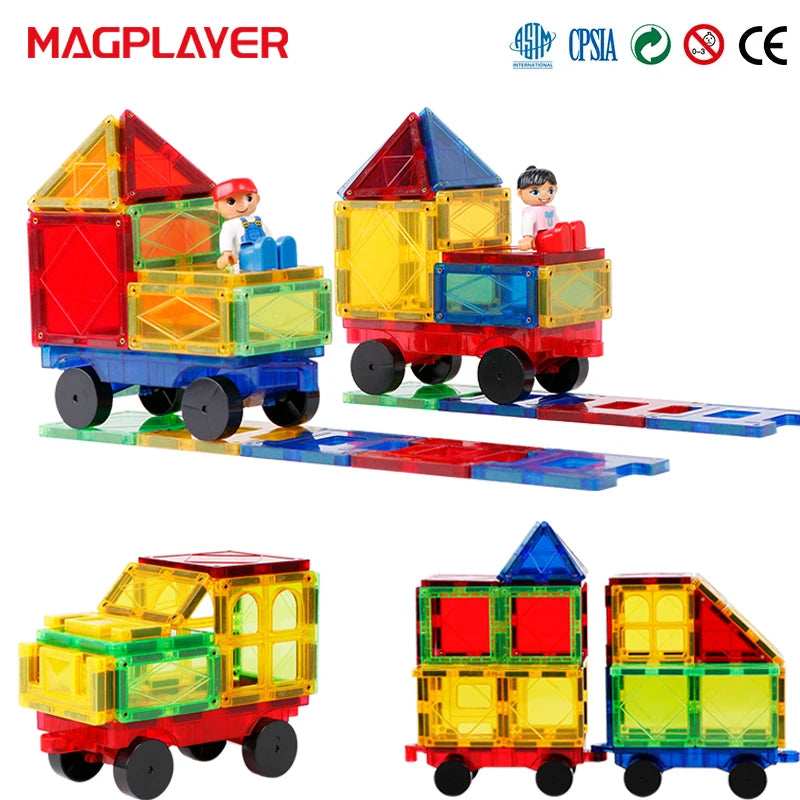 Magplayer Magnetic Building Blocks Construction Strong Magnet Tiles Children Montessori Educational Toys for Kids Christmas Gift