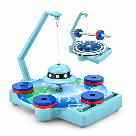 12-in-1 magnet science game set with STEM label on a blue grid background