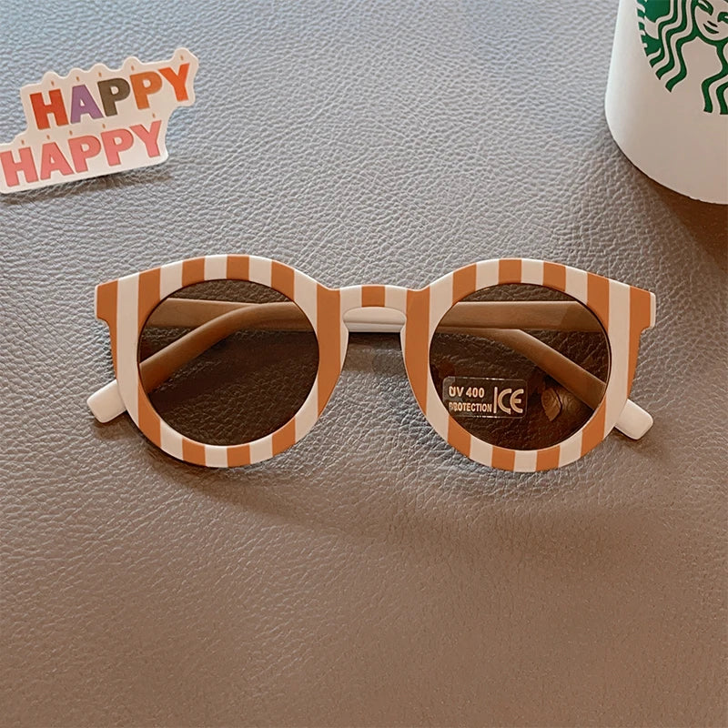 2025 New Kids Cute Checker Panel Color Round UV400 Sunglasses Baby Girls Outdoor Sun Protection Sunglasses Children Sun Glasses