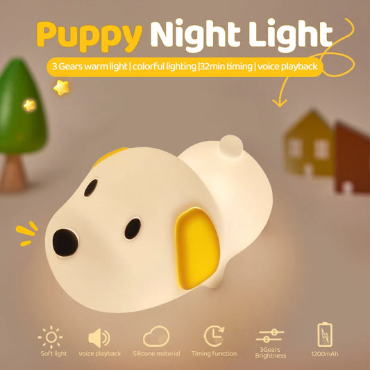 Silicone Dog Nursery Night Light 3 Level Brightness Cat Sleeping Nightlights Touch Sensor Beside Lamp For Kids Room