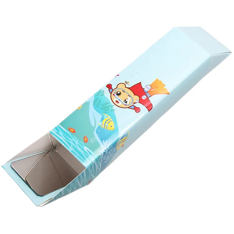 Blue periscope with cartoon design featuring a child and fish, made for DIY science experiments.