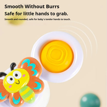 Colorful cartoon butterfly spinner toy with a smooth suction base, designed for kids' play and learning.