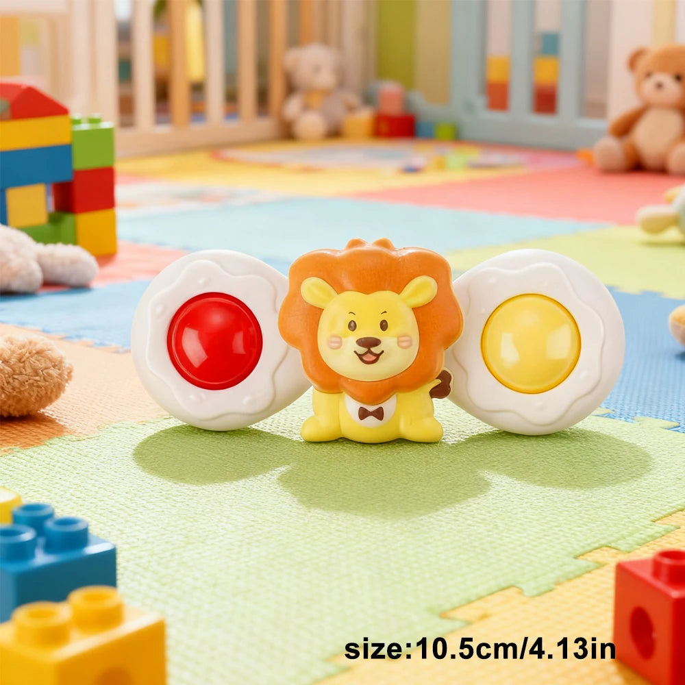 Colorful baby bath toy featuring a lion design with suction cups, surrounded by soft play mats and blocks.