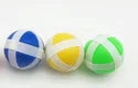 Three colorful sticky balls in blue, yellow, and green with white stripes, designed for kids' interactive play.