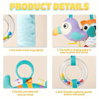 Crib Hanging Rattles Toys Baby Toys Cartoon Animal Spiral Hanging Toy with Ringing Bell Stroller Car Toys for Infant Newborn