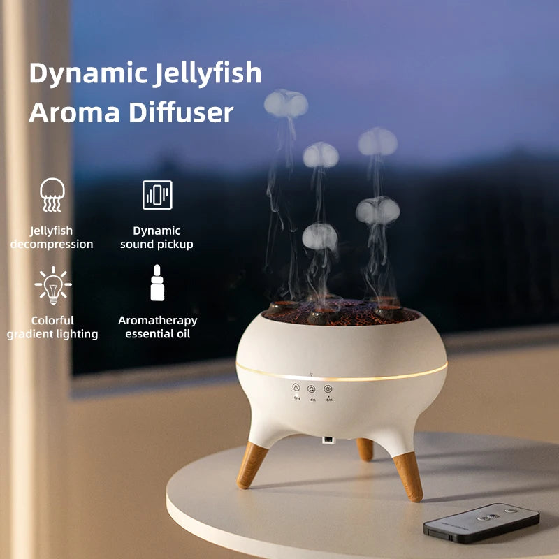 Dynamic Jellyfish Multi Spray Incense Humidifier Desktop Smoke Ring Humidifier Household 5-hole Fog Seven Color Lamp Diffuser.