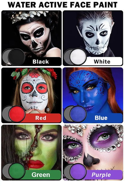 Water Activated Face & Body Paint - 6 Colors with Brush