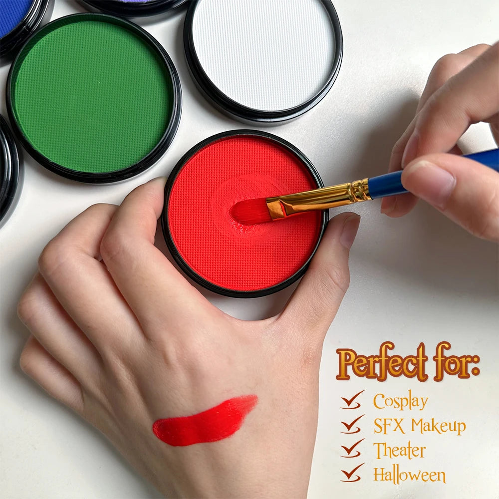 Water Activated Face & Body Paint - 6 Colors with Brush