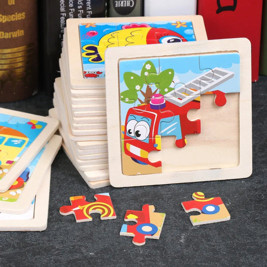 Hot Sale 11X11CM Kids Wooden Puzzle Baby Cartoon Animal Traffic Tangram Wood Puzzle Educational Jigsaw Toys For Children Gifts