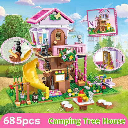 Creative Girls Friends Friendship House Building Blocks Summer Treehouse Camping Model Classic Girl's Princess Bricks Toy Gift
