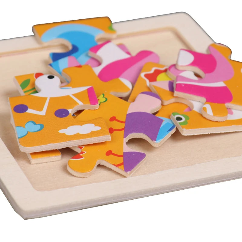 Hot Sale 11X11CM Kids Wooden Puzzle Baby Cartoon Animal Traffic Tangram Wood Puzzle Educational Jigsaw Toys For Children Gifts