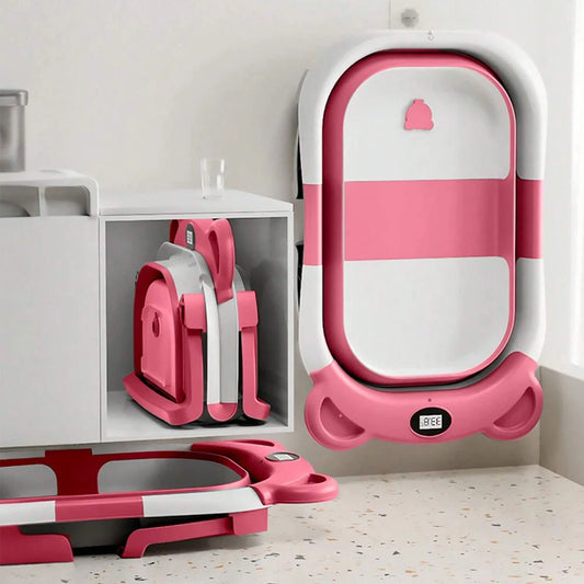 The children's bathtub is equipped with a bath pad, foldable for storage, and can sense the temperature in real time