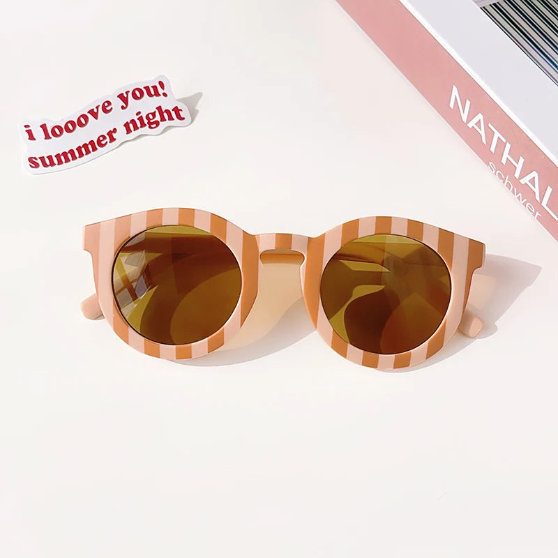 2025 New Kids Cute Checker Panel Color Round UV400 Sunglasses Baby Girls Outdoor Sun Protection Sunglasses Children Sun Glasses