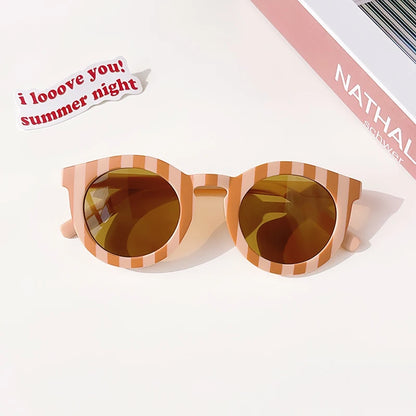 2025 New Kids Cute Checker Panel Color Round UV400 Sunglasses Baby Girls Outdoor Sun Protection Sunglasses Children Sun Glasses