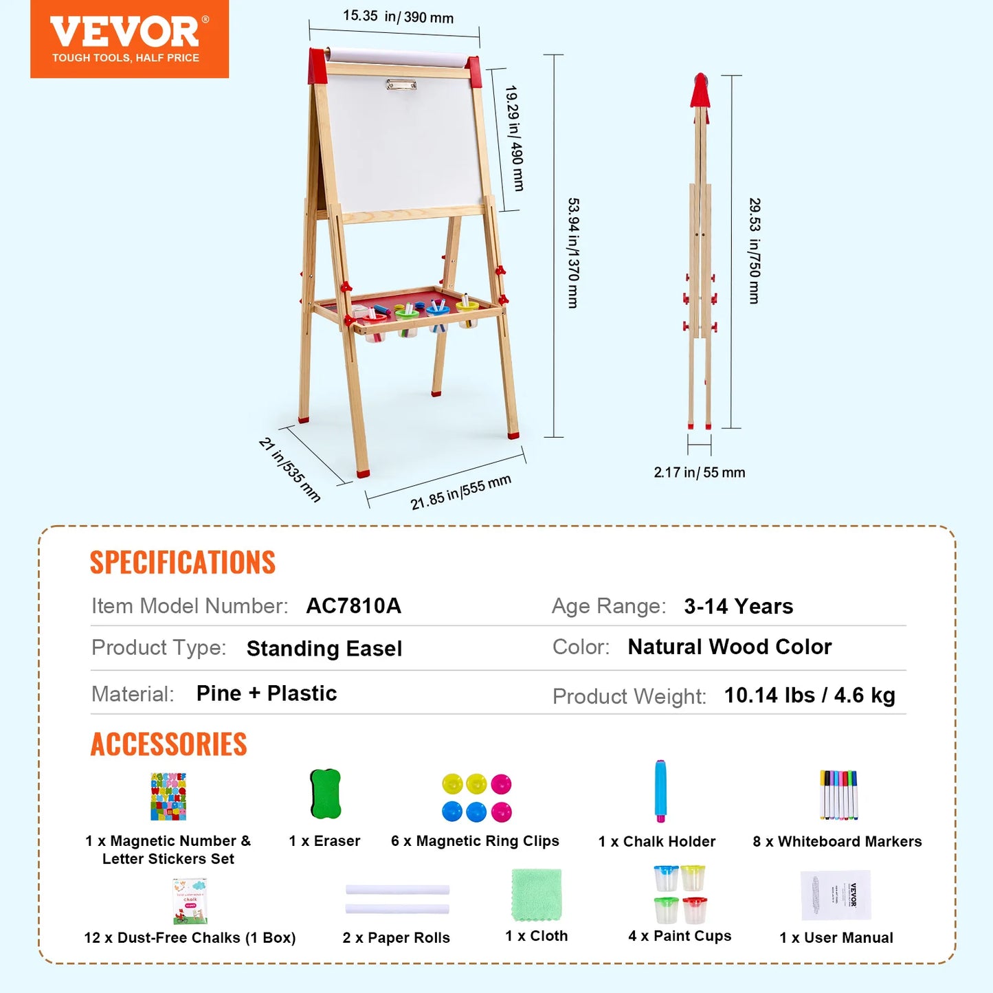 VEVOR 3-in-1 Kids Art Easel
