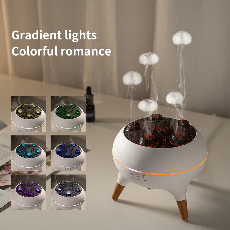 Dynamic Jellyfish Multi Spray Incense Humidifier Desktop Smoke Ring Humidifier Household 5-hole Fog Seven Color Lamp Diffuser.